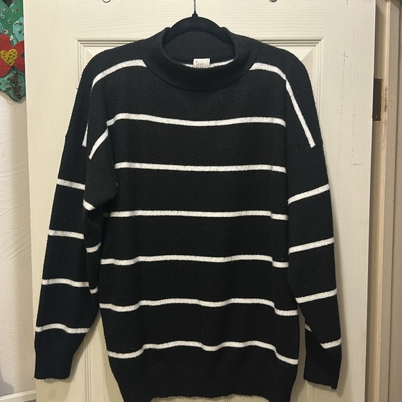 Women's Slouchy Mock Turtleneck Pullover Sweater - A New Day Black/White Striped - Picture 4 of 4